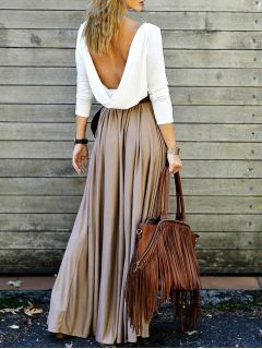 Alluring Long Sleeve Open Back Draped Maxi Dress de