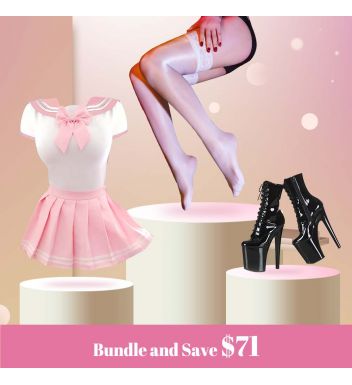 3-teiliges Keuschheits-Sissy-Set (1-teiliges Rock-Set + 1-teiliger High Heel + 1-teiliger Strumpf)
