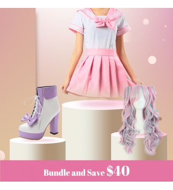 3-teiliges Keuschheits-Sissy-Set (1 Stück Rock + 1 Stück High Heel + 1 Stück Perücke)