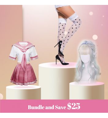 3-teiliges Keuschheits-Sissy-Set (1 Rock + 1 Strumpf + 1 Perücke)
