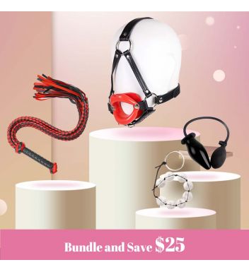 4-teiliges Keuschheits-Sissy-Set (1 Stk. Butt Plug + 1 Stk. Oral Forced Sex Harness + 1 Stk. Analkugel + 1 Stk. Peitsche)