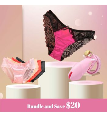 6 Pcs Chastity Sissy Sets (1pc Cage+5pcs Panties)