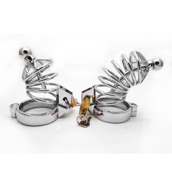 Metal Chastity Cage with Catheter